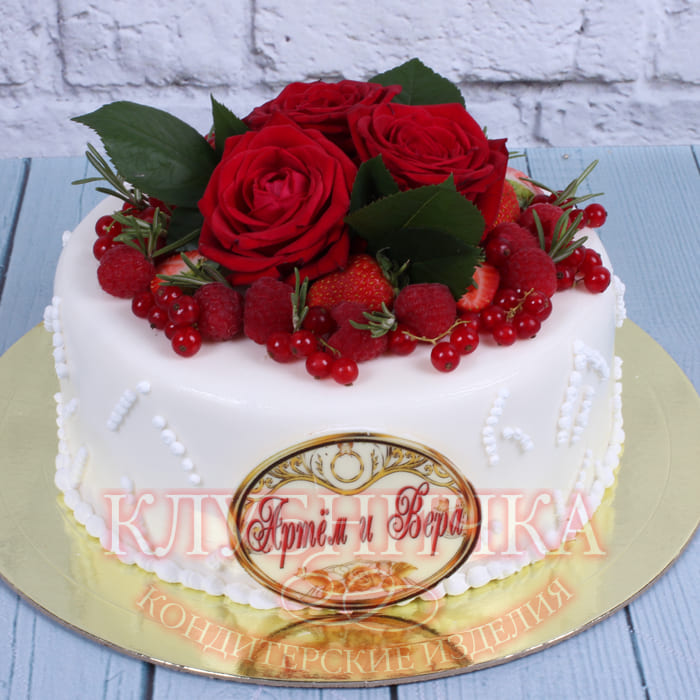  Свадебный торт "Свадебный с живыми розами"