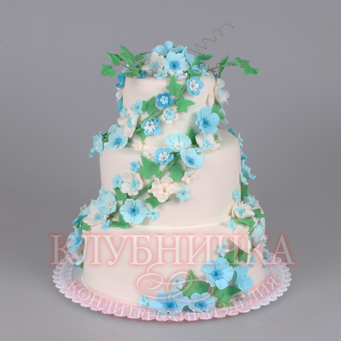 Свадебный торт "Бирюзовая свадьба" 1800руб/кг + 1500 цветы