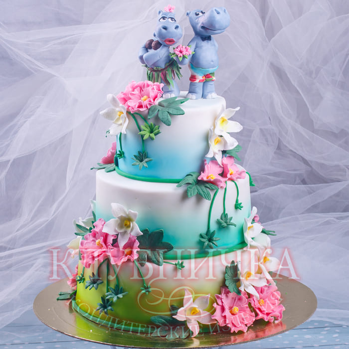 Свадебный торт "Гавайская свадьба" 1800руб/кг + фигурки 1800руб