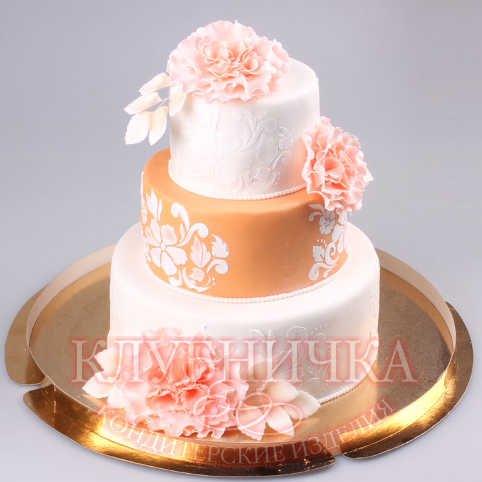 Свадебный торт "Персиковые пионы" 1600 руб/кг