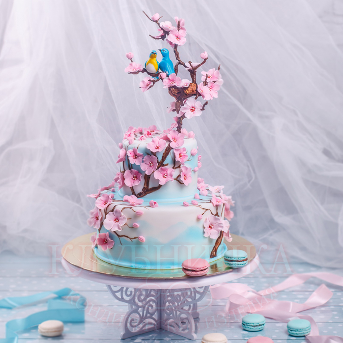 Свадебный торт "Сакура с птичками" 1800руб/кг + фигурки 2500руб