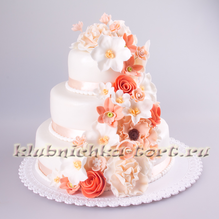 Свадебный торт "Персиковые цветы" 1475руб/кг