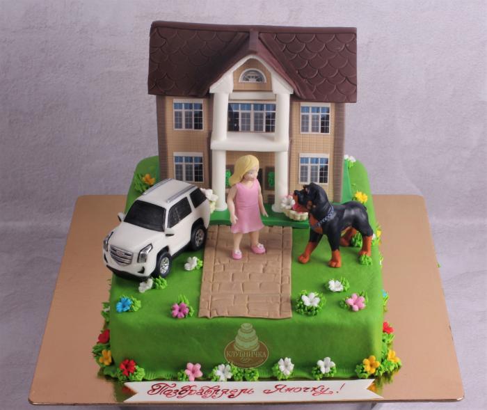 Детский торт "Загородный дом с фигурками"