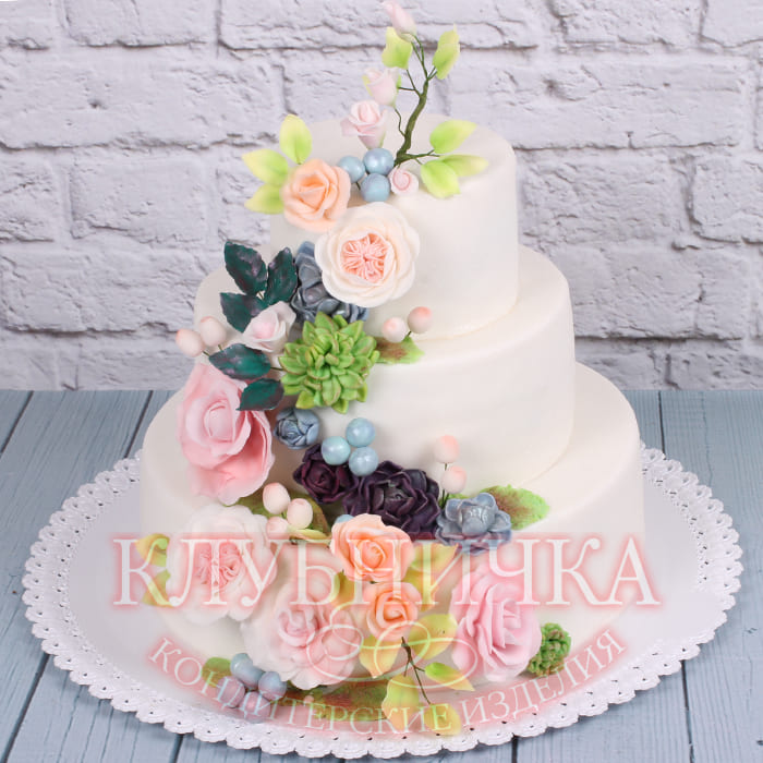 Свадебный торт "Изысканные цветы" 1600 руб/кг + 4000 цветы