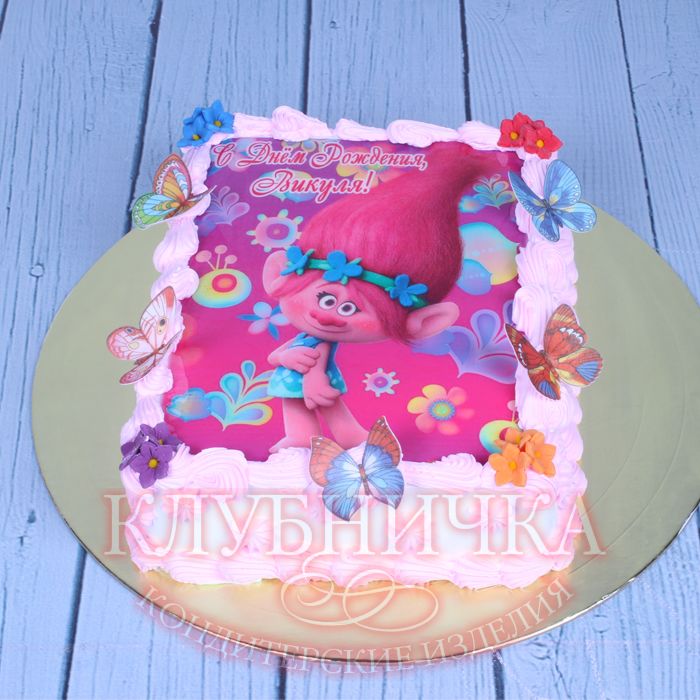 Детский торт "Тролли Розочка фотопечать" 1700 руб/кг