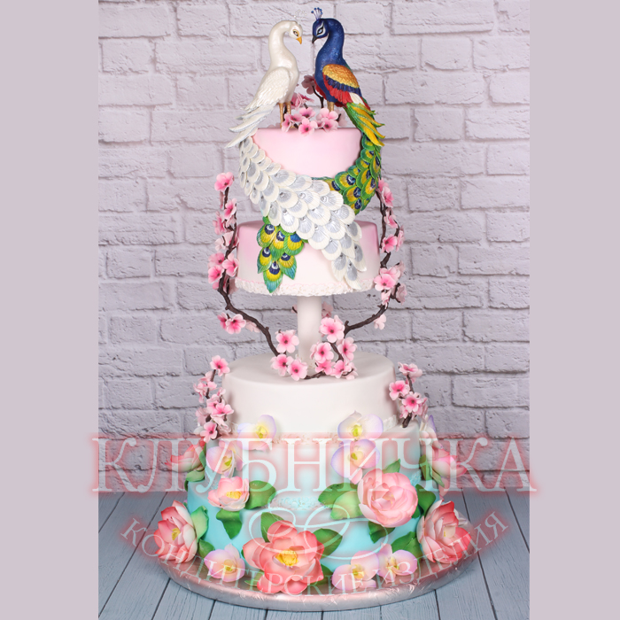 Эксклюзивный свадебный торт "Райские птички" 1600 руб/кг + 20000 руб муляжи и фигурки