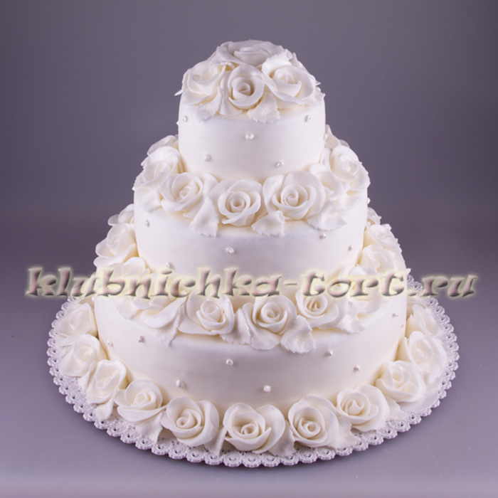 Cвадебный торт "Жемчужный белый романс" мастика 1600руб/кг